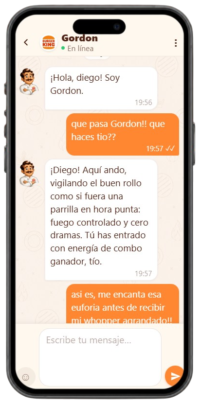 Captura del chat Gordon en el móvil del cliente